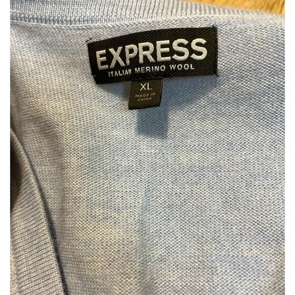 Express 100% Italian Merino Wool Light Blue V Neck Sweater XL Preppy Classic - Picture 4 of 5